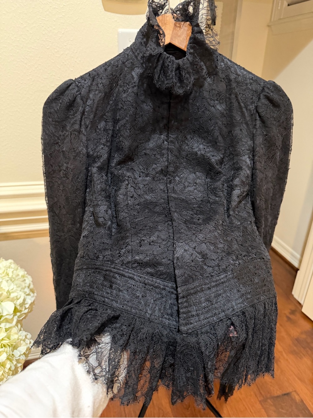 **RARE** Ralph Lauren Black Lace High-Neck Jacket with Fringed Hem
